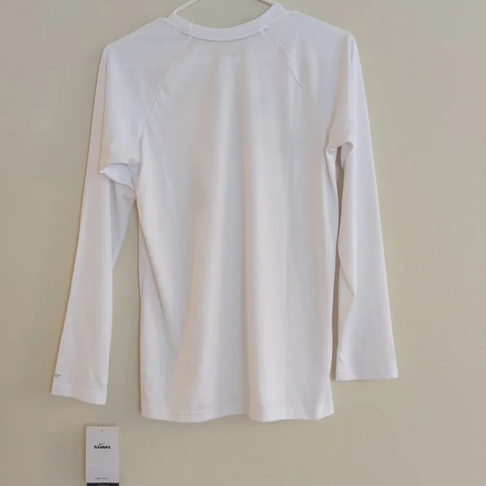 NWT Nike Girls Swim White Long Sleeve Shirt Rash Guard UPF 40+ - Size XL